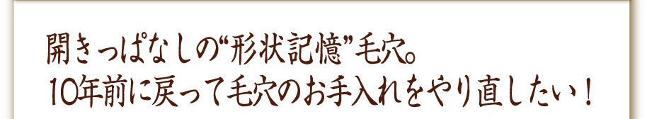 開きっぱなしの“形状記憶”毛穴。
10年前に戻って毛穴のお手入れをやり直したい！